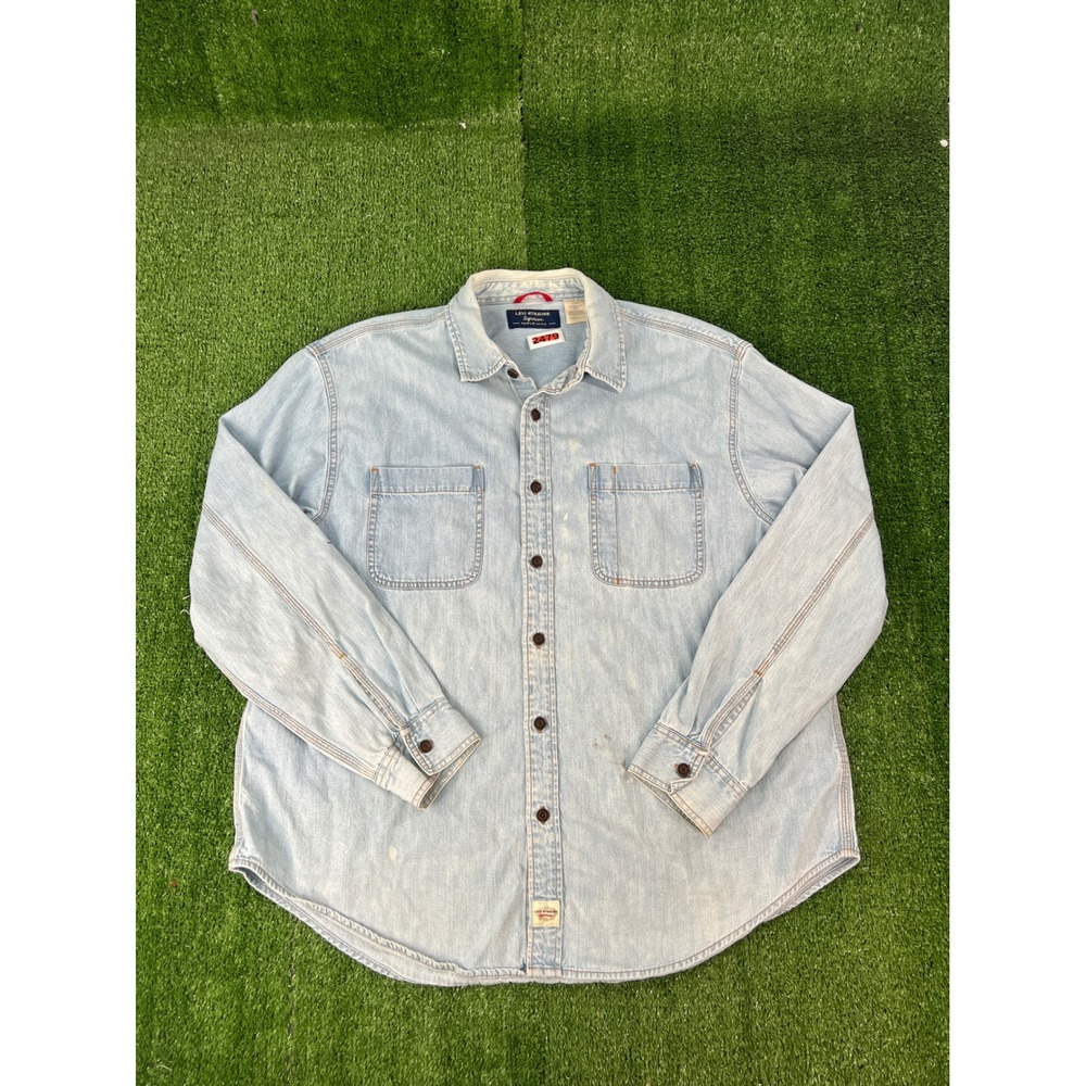 Levi Strauss Signature Mens XL Light Wash Denim Long Sleeve Button Down Shirt
